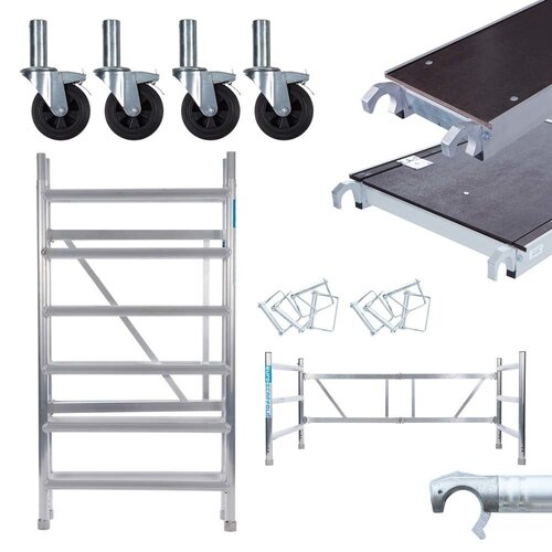 Euroscaffold Kamersteiger 90x190x4m werkhoogte + platform 30 cm + uitbreiding B