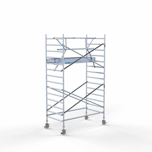 Euroscaffold Rolsteiger Professional met enkele voorloopleuning 135 x 250 x 5,2m met lichtgewicht platform