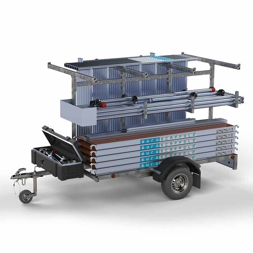 Euroscaffold MEGA DEAL! Steigeraanhanger + Rolsteiger 135 x 250 x 10,2 meter werkhoogte