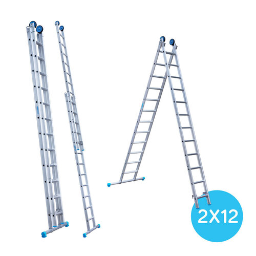 Eurostairs Eurostairs Reformladder dubbel recht 2 x 12 sporten + gevelrollen
