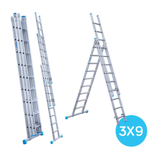 Eurostairs Eurostairs Reformladder driedelig recht 3 x 9 sporten