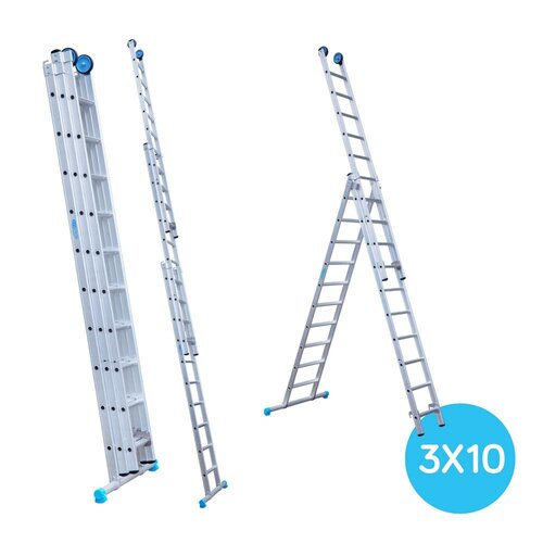 Eurostairs Eurostairs Reformladder driedelig recht 3 x 10 sporten + gevelrollen
