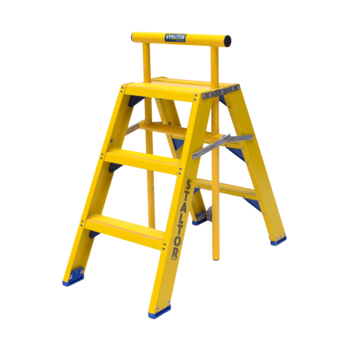 Staltor 2 x 3 tr. incl. platform glasvezelversterkte Industrietrap Type DT + wegklapbare beugel NEN2484