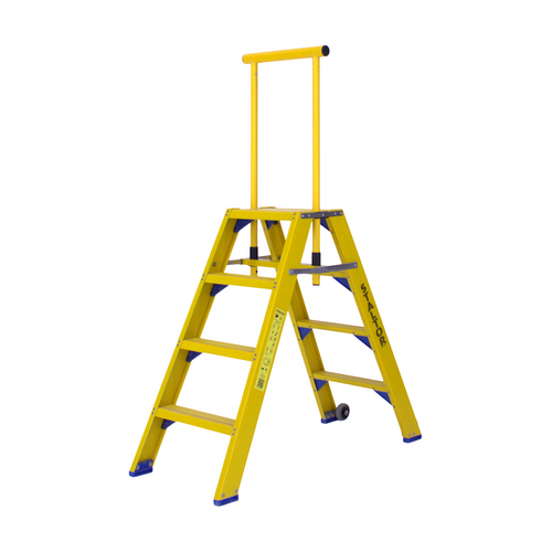 Staltor 2 x 4 tr. incl. platform glasvezelversterkte Industrietrap Type DT + wegklapbare beugel NEN2484