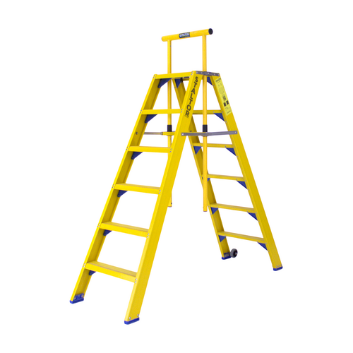 Staltor 2 x 6 tr. incl. platform glasvezelversterkte Industrietrap Type DT + wegklapbare beugel NEN2484