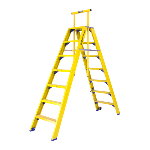 Staltor 2 x 7 tr. incl. platform glasvezelversterkte Industrietrap Type DT + wegklapbare beugel NEN2484