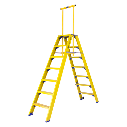 Staltor 2 x 7 tr. incl. platform glasvezelversterkte Industrietrap Type DT + wegklapbare beugel NEN2484