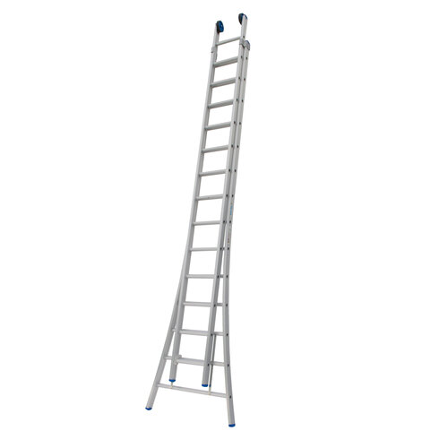 Solide 2 x 14 sp. Industrieladder 2-delig uitgebogen voet Type C gecoat + gevelrollen C14