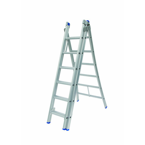 Solide 3 x 6 sp. Industrieladder 3-delig uitgebogen voet dubbelzetbaar Type D gecoat