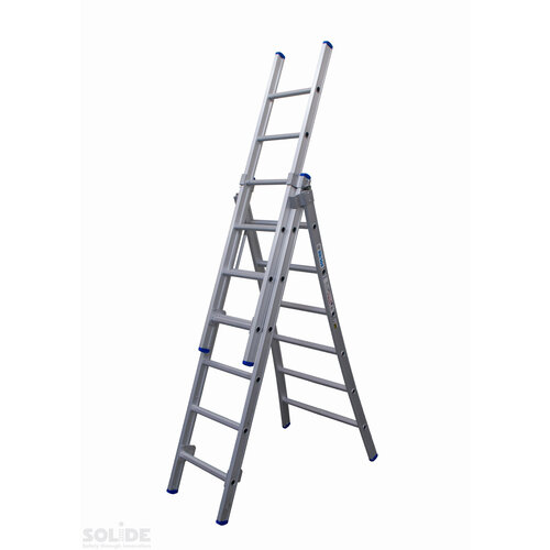 Solide 3 x 6 sp. Industrieladder 3-delig uitgebogen voet dubbelzetbaar Type D gecoat