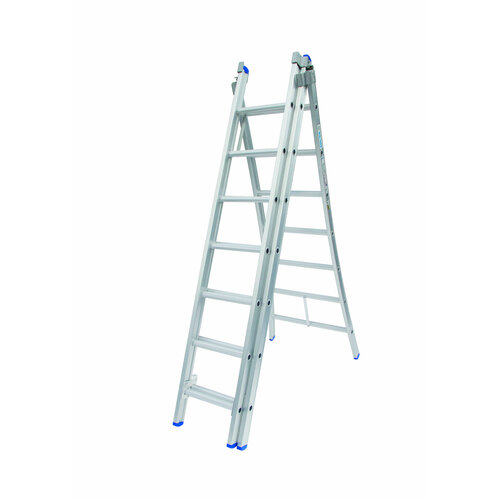 Solide 3 x 7 sp. Industrieladder 3-delig uitgebogen voet dubbelzetbaar Type D gecoat