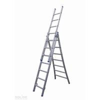 Solide 3 x 7 sp. Industrieladder 3-delig uitgebogen voet dubbelzetbaar Type D gecoat
