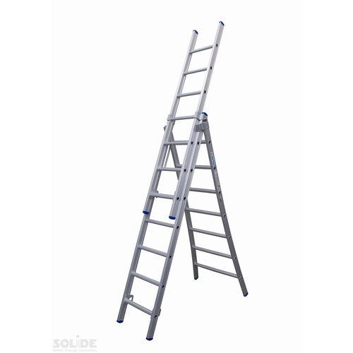 Solide 3 x 7 sp. Industrieladder 3-delig uitgebogen voet dubbelzetbaar Type D gecoat
