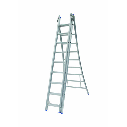 Solide 3 x 9 sp. Industrieladder 3-delig uitgebogen voet dubbelzetbaar Type D gecoat
