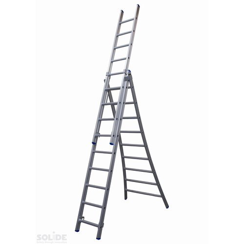 Solide 3 x 9 sp. Industrieladder 3-delig uitgebogen voet dubbelzetbaar Type D gecoat