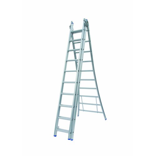 Solide 3 x 10 sp. Industrieladder 3-delig uitgebogen voet dubbelzetbaar Type D gecoat D10