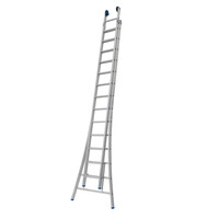 Solide 2 x 14 sp. Bouwladder 2-delig uitgebogen voet Type CB voorzien van gevelrollen