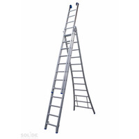 Solide 3 x 14 sp. Bouwladder 3-delig open voet Type DB + gevelrollen DB14 dubbelzetbaar