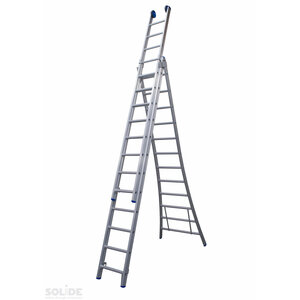 3 x 14 sp. Bouwladder 3-delig open voet Type DB + gevelrollen DB14 dubbelzetbaar