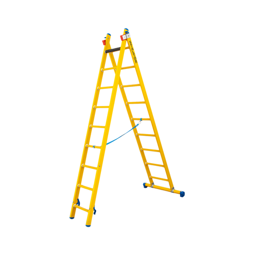 Staltor 2 x 9 sp. Prof. 2-Delige Reformladder glasvezelversterkt + stabiliteitsbalk GVK