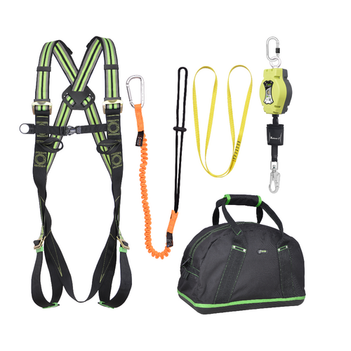 Kratos Complete set valbeveiliging Allround Basic Harnas II Valstopblok 6m Ankerstrop Uitrekb. gereedschapslijn