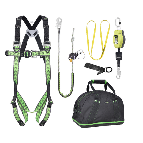 Kratos Complete set valbeveiliging Daken Harnas voor bouwsteigers Valstopblok 6m Werkpositielijn +klem 5m Ankerstrop Ankerpunt voor op hout