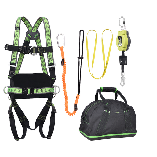 Kratos Complete set valbeveiliging Allround Harnas 2 aanhechtingpnt. Valstopblok 6m Ankerstrop Uitrekb. gereedschapslijn