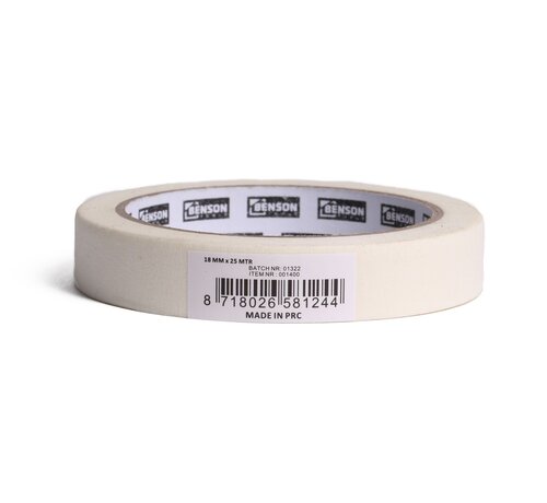 Benson Tools Afplaktape 18 mm x 25 mtr - Schilderstape - Maskeringstape