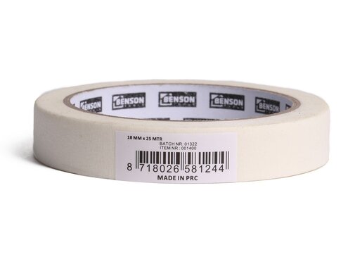 Benson Tools Afplaktape 18 mm x 25 mtr - Schilderstape - Maskeringstape