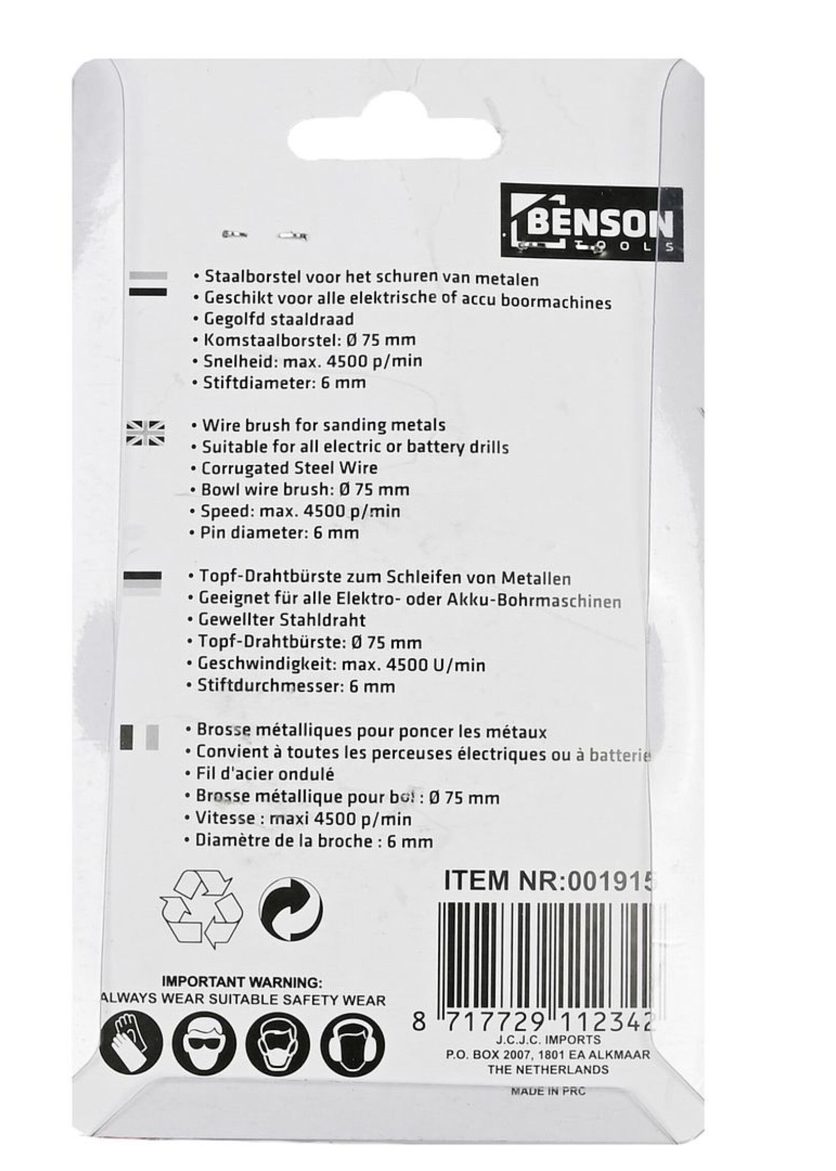 Benson Tools Staalborstel 75mm Kom Boormachine - Boormachine Borstel