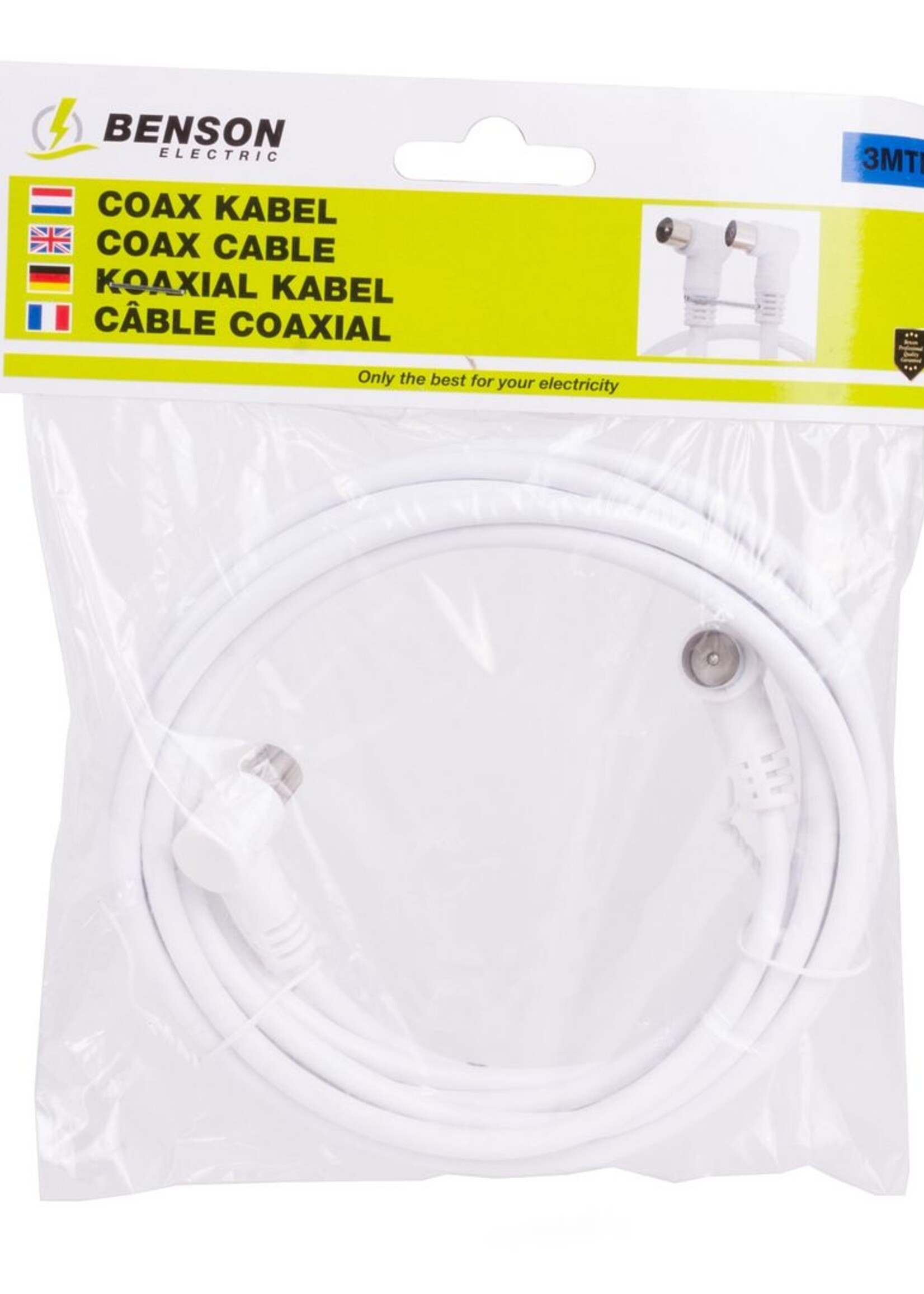 Benson Electric Coax Kabel 3 Mtr - Coax Aansluitkabel Televisie