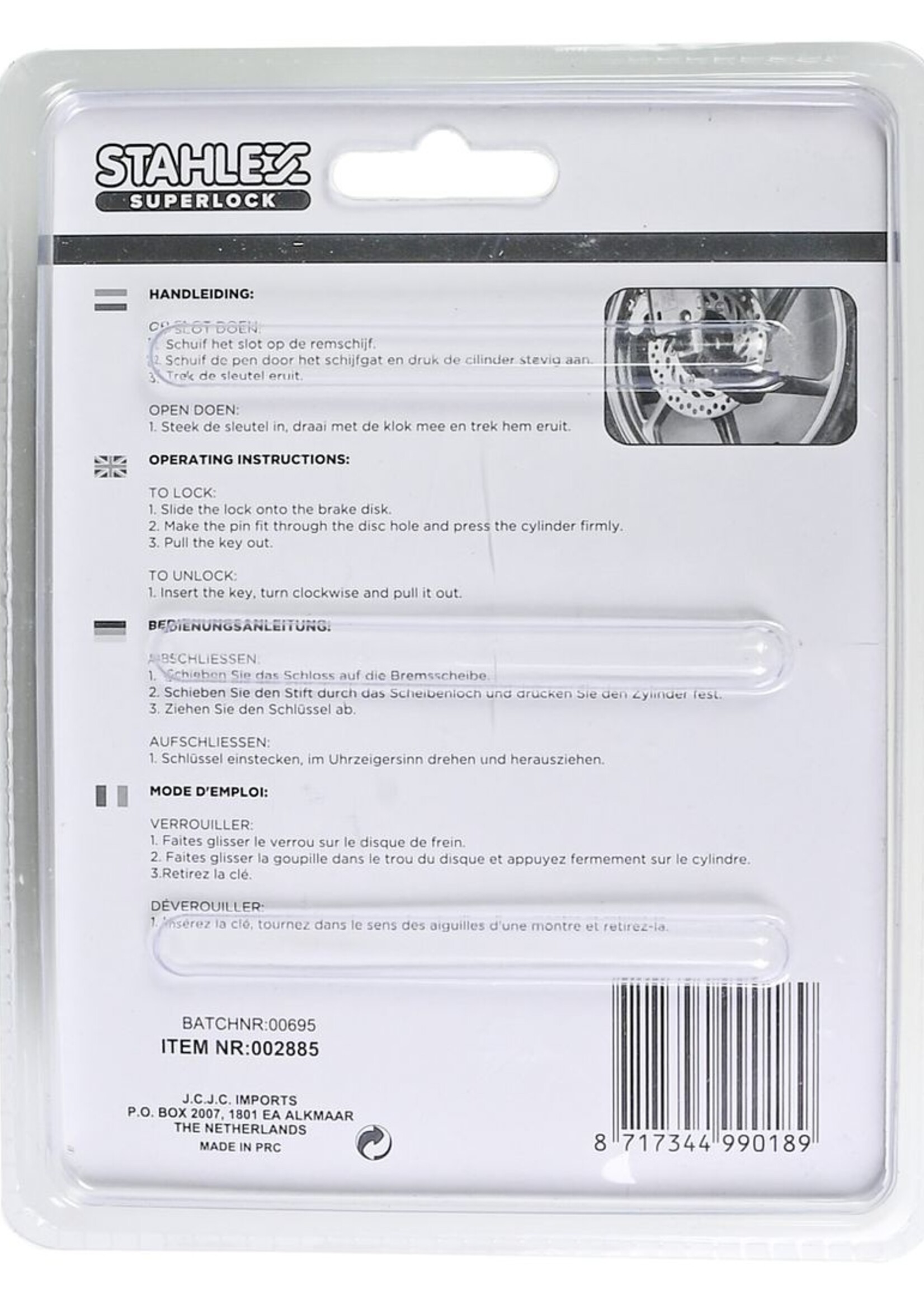 Stahlex Schijfremslot 172 10.0 mm Profi - Veiligheidsslot