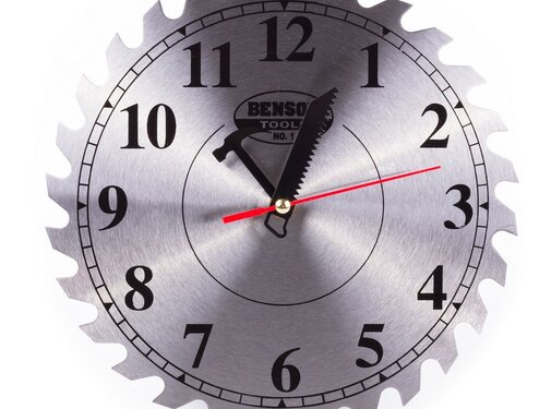 Benson Wandklok Cirkelzaag - Werkplaats Klok - Metaal Cirkelzaag Klok