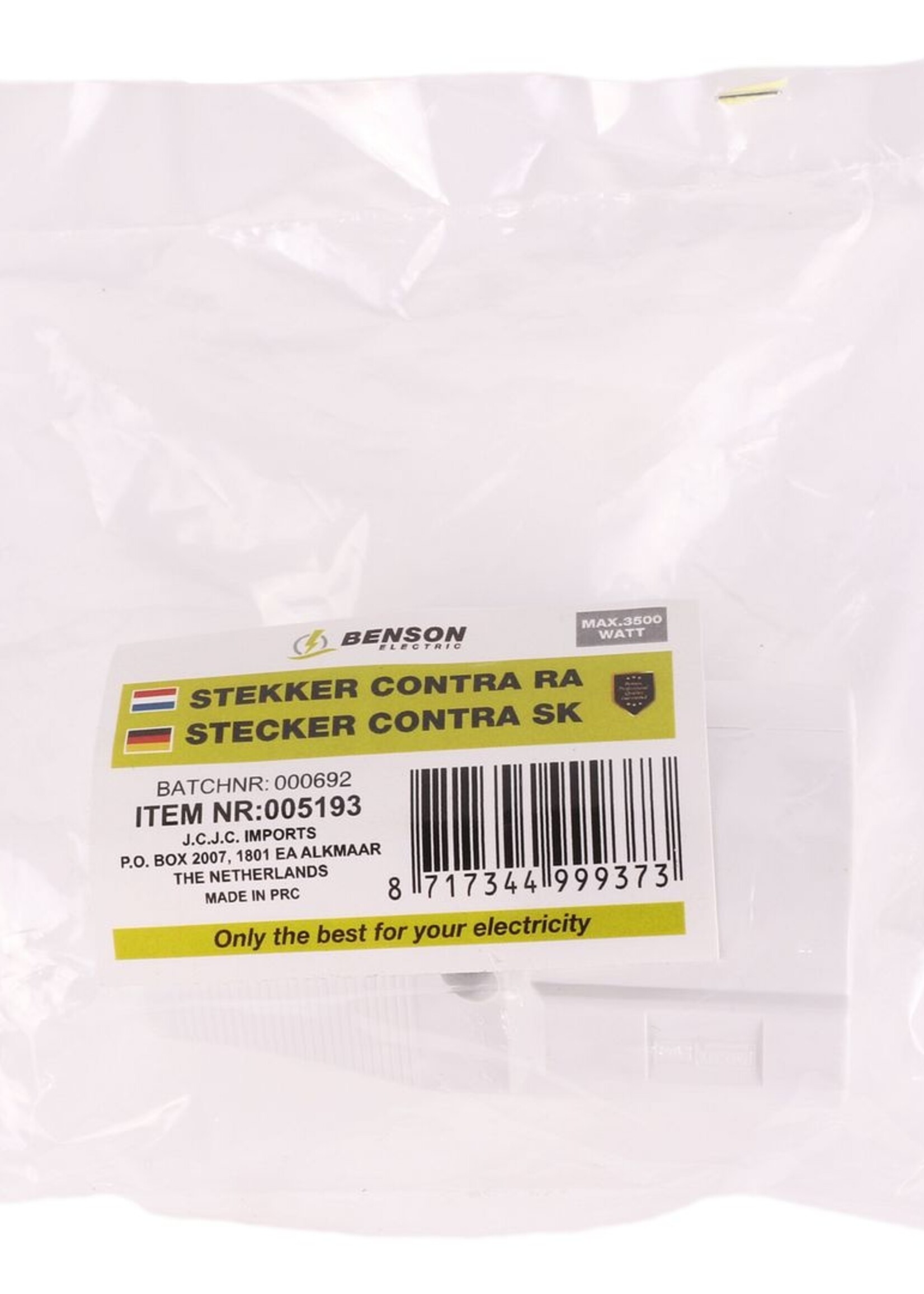 Benson Electric Stekker Contra Wit+ Ra
