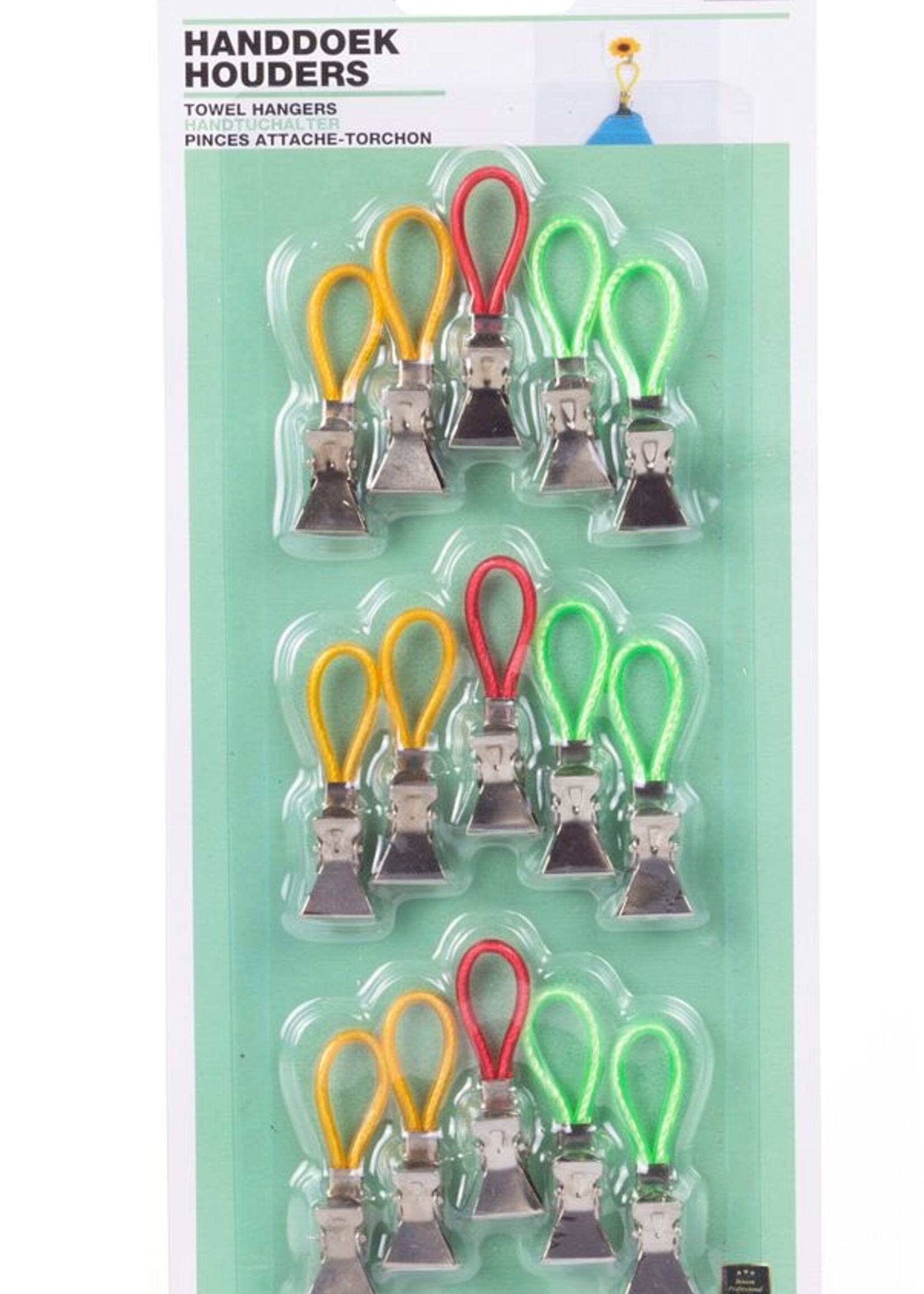 Benson Home Handdoekhouders Geel/Rood/Groen 15 dlg - Klemlippen - Textiel Clips