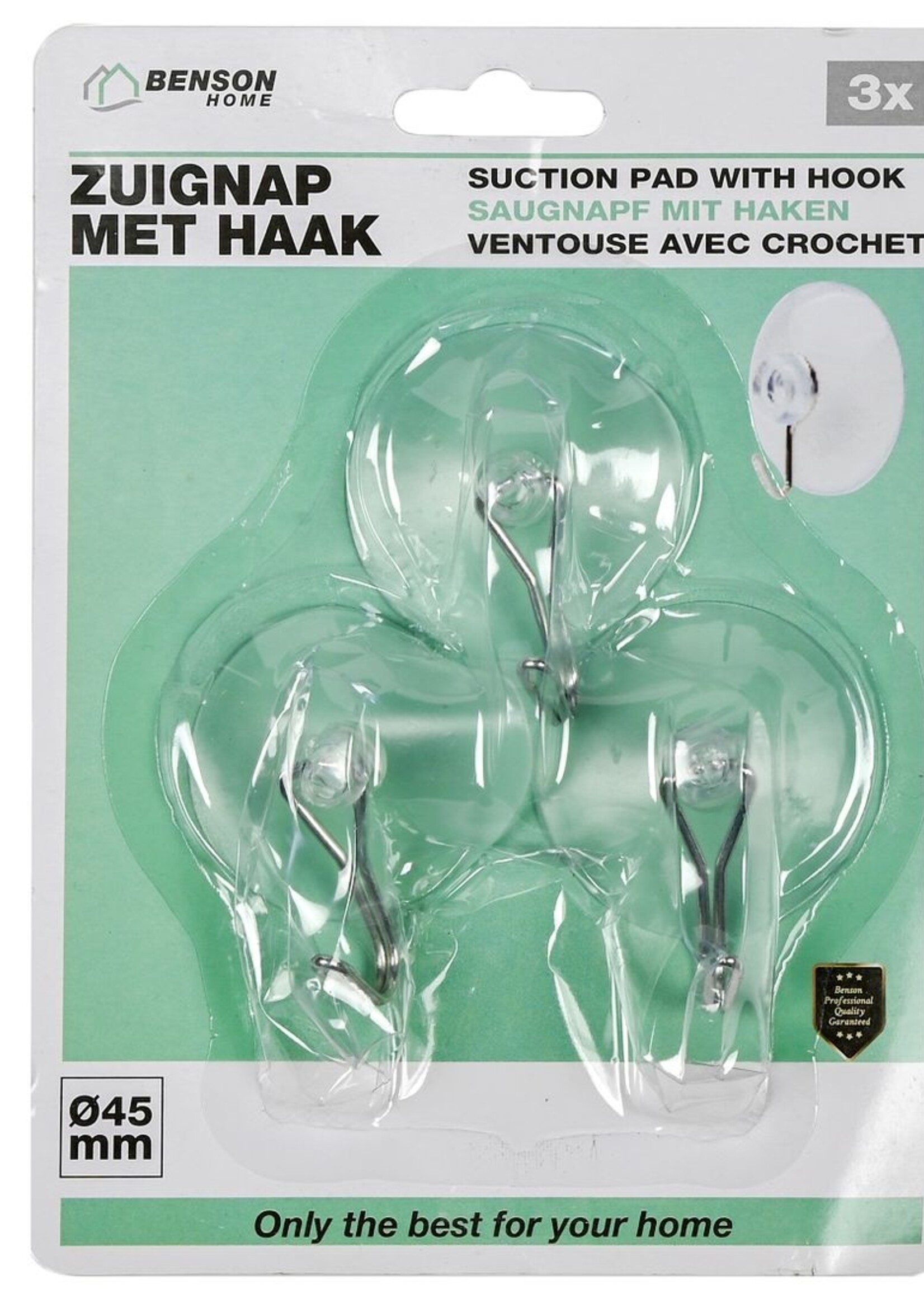 Benson Home Zuignap met Haak 3 dlg ø 45 mm - Handige Ophanghaak - Zuignaphaak