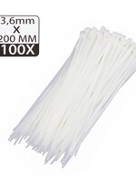 Höfftech Tie Ribs 3.6 x 200 mm - 100 Stuks - Kabelbinders - Wit