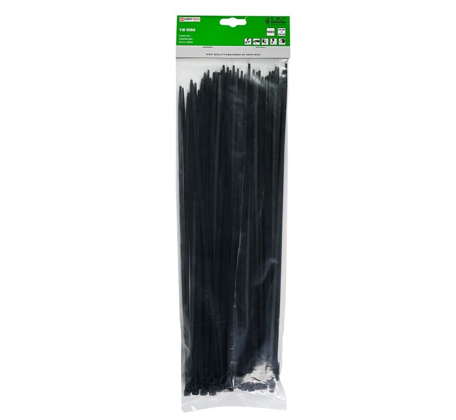 Tie Ribs 4.8 x 370 mm - 100 Stuks - Kabelbinders - Zwart