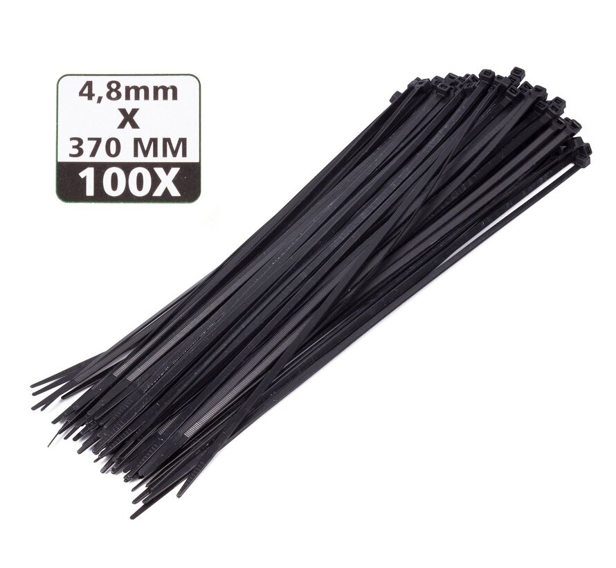 Tie Ribs 4.8 x 370 mm - 100 Stuks - Kabelbinders - Zwart