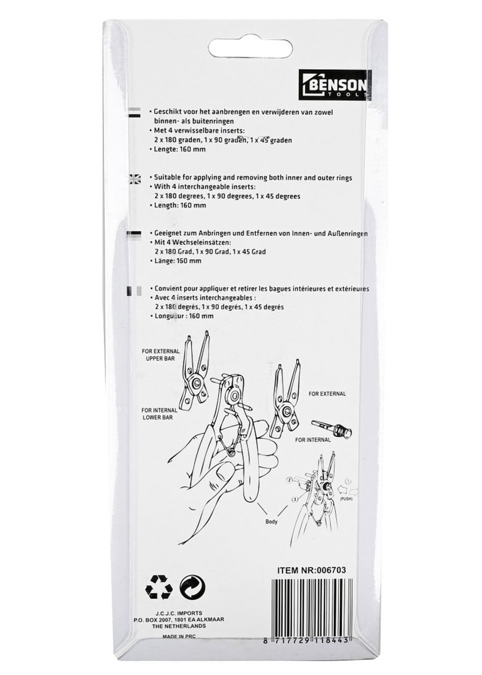Benson Tools Borgveertang 4 Delig - Tang voor borgveren