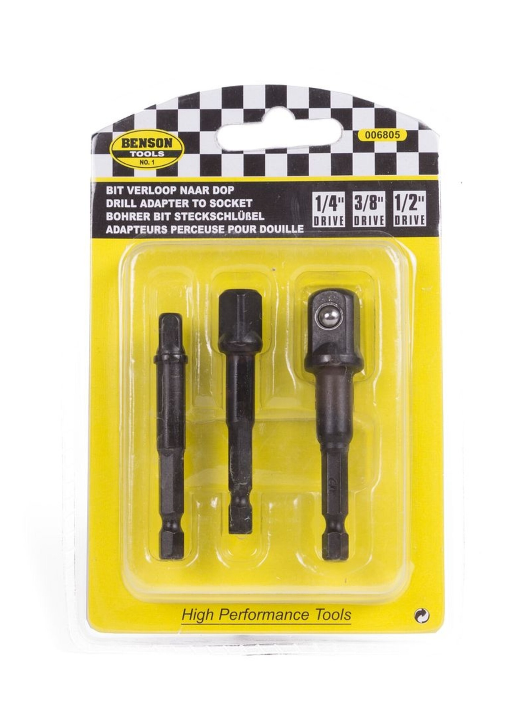 Benson Tools Bitverloop naar Dop 1/4-3/8-1/2" x 70mm - Bit- naar dopverloop