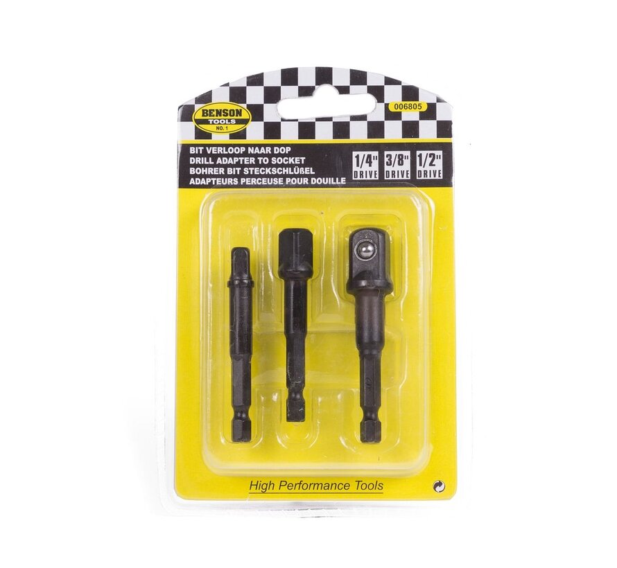 Bitverloop naar Dop 1/4-3/8-1/2" x 70mm - Bit- naar dopverloop