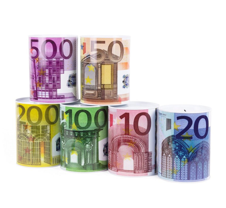 Spaarpot Euro ø8.5 x 12 cm 6ass - Euroblik Spaarpot - Geldopslag Blik