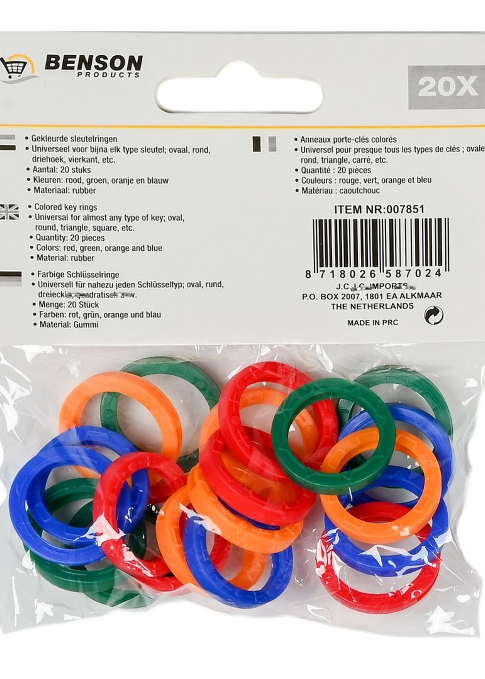 Benson Sleutelringen 20 dlg - Kleur - Universele Gekleurde Sleutelringen