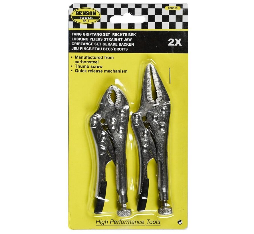 Tang Griptang Set 2 dlg Mini Rechte Bek - Mini Grijptang - Klemtang Set - Verstelbare Griptangen