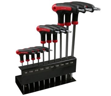 Höfftech Torx T-Sleutelset 10 dlg met Standaard - Ergonomische T-Handgrepen - Anti-Slip Handvat