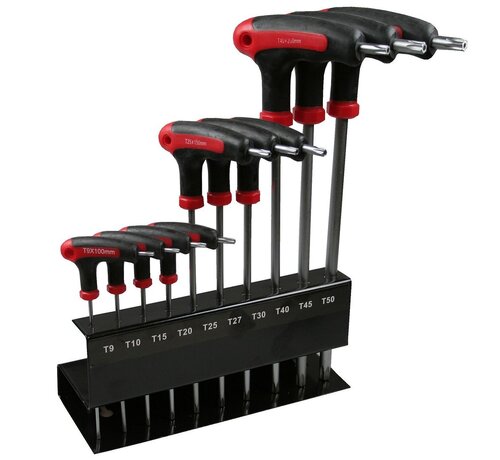 Höfftech Torx T-Sleutelset 10 dlg met Standaard - Ergonomische T-Handgrepen - Anti-Slip Handvat