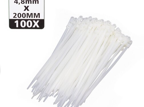Höfftech Tie Ribs Schroefbaar 4.8 x 200 mm / Wit 100 dlg - Witte Kabelbinders - Vastzetbaar