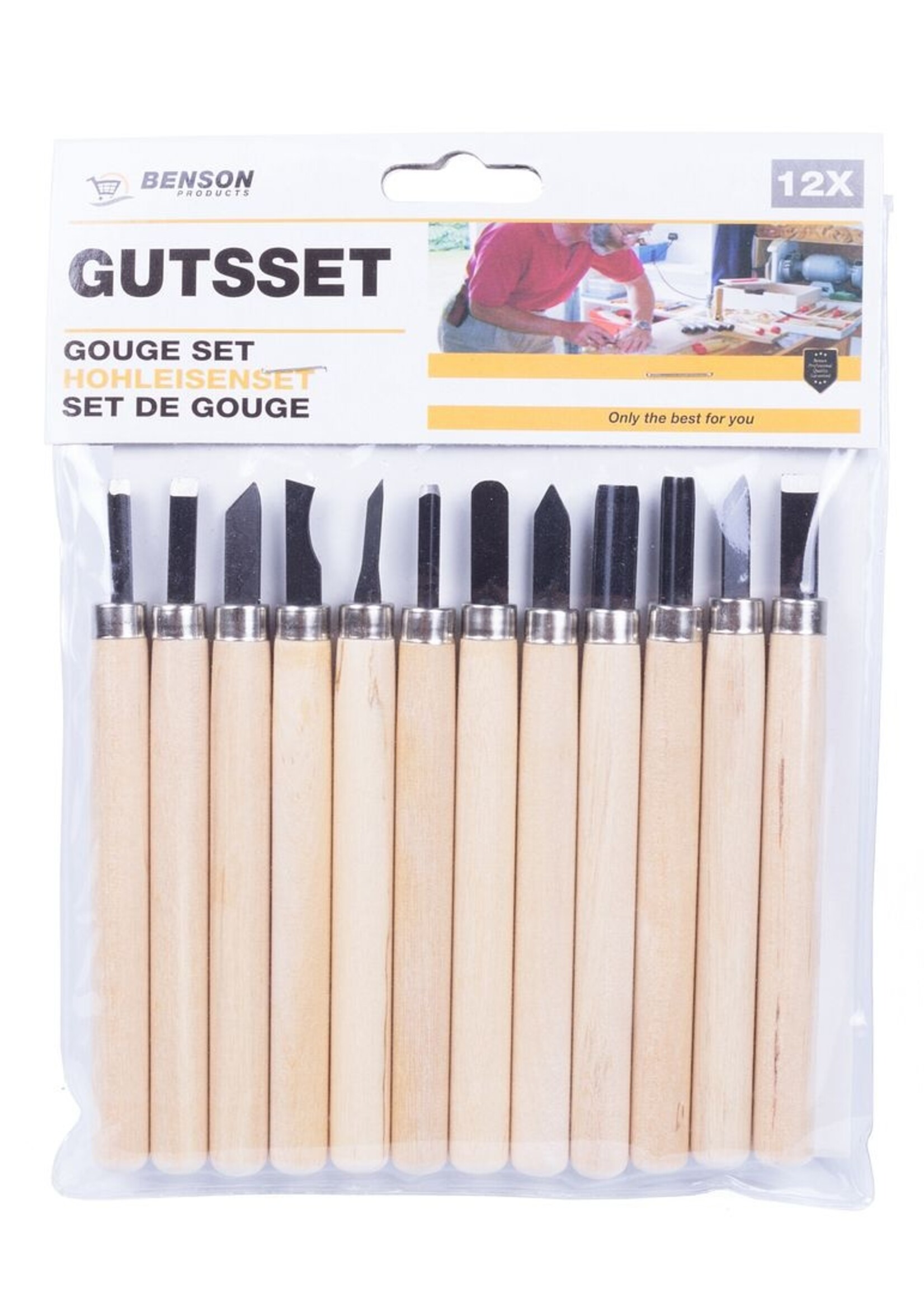 Benson Gutsset Hobby 12 dlg - Houtsnijwerk, Linoleum, Leer Gereedschappen