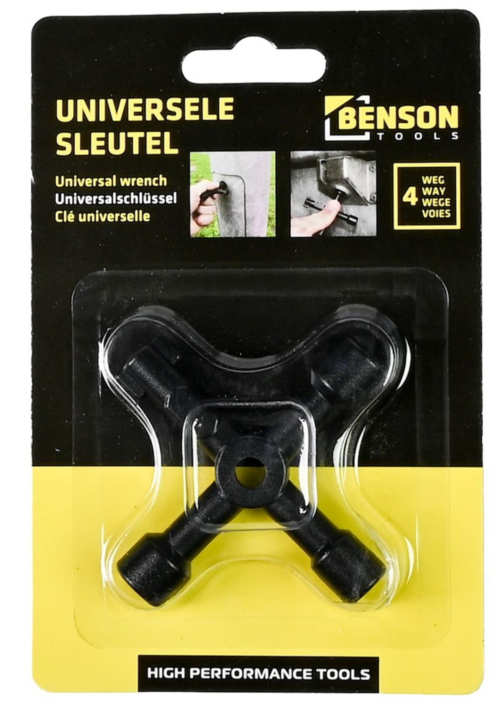 Benson Tools Universele Sleutel 4-Weg - Meterkast Sleutel, CAI-Systeem Opener, Airconditioner Sleutel, Paaltjessleutel